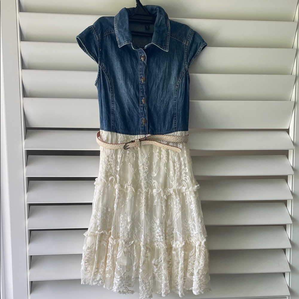 Zunie Blue and Cream Casual Kids Dress